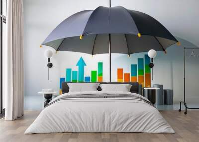 A visual representation of financial security with charts and graphs under the cover of an umbrella.
 Wall mural