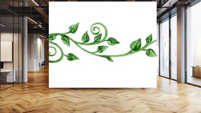 Green branch with leaves. Hand drawn watercolor painting. Isolated illustration on a white background. Climbing plant element. Decorative ornament to decorate your designs. Wall mural