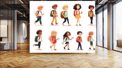 Back to school flat illustrations set. Preteen and teenage schoolkids on white background. Wall mural