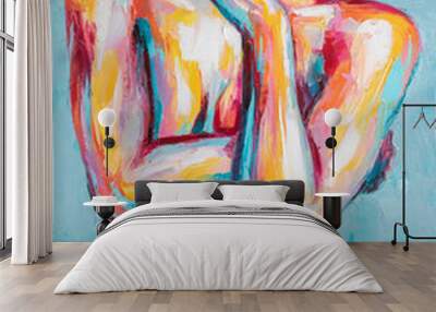 oil portrait painting in multicolored tones. abstract picture of a beautiful girl. conceptual closeu Wall mural