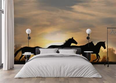 horses in sunset Wall mural