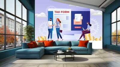 	 People submit tax by online vector illustration concept, online tax payment and report, can use for landing page template, ui, web, mobile app, poster, banner, flyer Wall mural