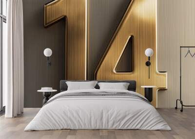 3d golden number 14 Wall mural