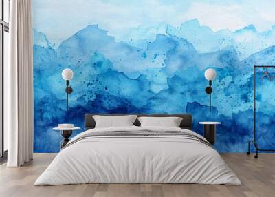 dark blue watercolor background, Storm. Dark blue ocean and waves Wall mural