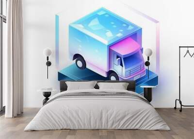 a white truck in a glass case Wall mural