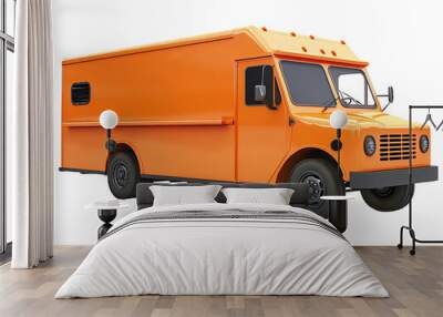 an orange delivery truck on a white background Wall mural