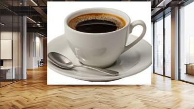 black coffee in white cup isolated on transparent background Wall mural