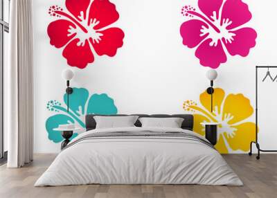 Hibiscus flower set - surfing and tropical symbol Wall mural