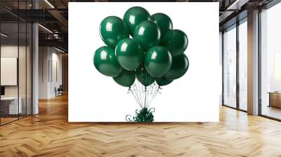 dark green shiny balloons in a bundle, transparent background, png Wall mural