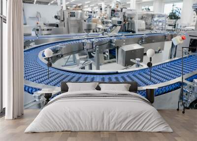 empty modern conveyor belt of production line, part of industrial equipment in factory plant. automa Wall mural