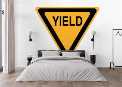 yield icon sign black and yellow isolated on white background Wall mural