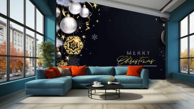 Glam Christmas with black and white balls 
 Wall mural