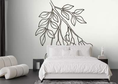 Hand drawn kowhai branch illustration. National New Zealand tree Wall mural