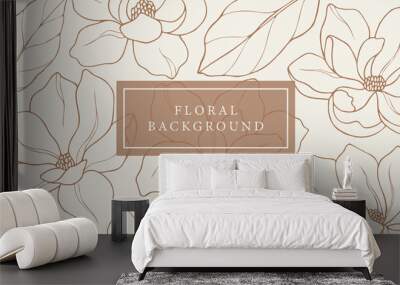 Hand drawn vintage magnolia flower background Wall mural