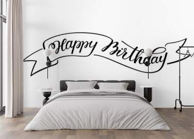 hand lettering happy birthday with sketch ribbon Wall mural