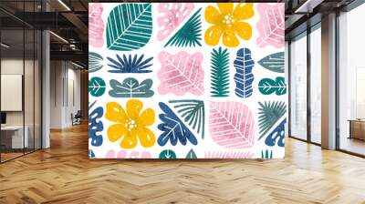 Hawaii style seamless pattern. Tropical leaves and flowers.  Wall mural