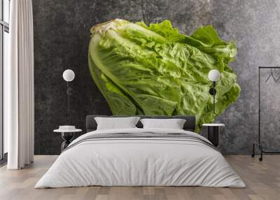 Healthy food, green leaf lettuce salad top view Wall mural