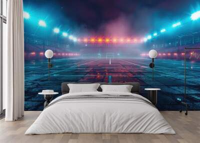 Illuminated Football Stadium Awaits Fans for an Evening Match Under Bright Lights Wall mural