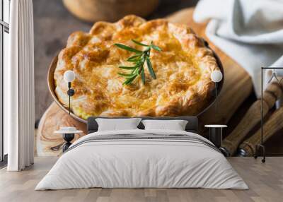 Individual chicken pot pie with puff pastry crust. top view Wall mural