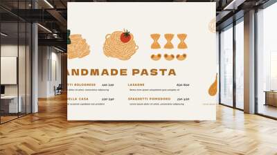 Italian pasta horizontal design template. Restaurant menu. Vector illustration Wall mural