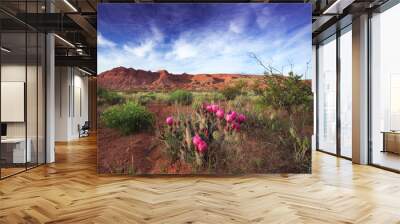 Prickly pear cactus blooms in the desert of southern Utah near St George Wall mural