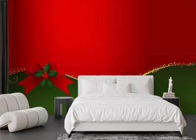 Christmas frame with ribbon and green sprays Wall mural