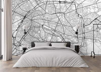 Vector city map of Paris in black and white Wall mural