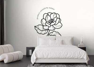 Line art camellia flower illustration Wall mural