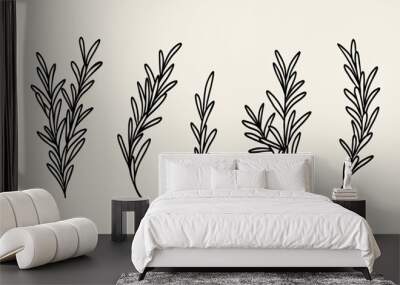 Line art rosemary branches collection Wall mural