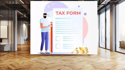 Man submits tax by online illustration  Wall mural