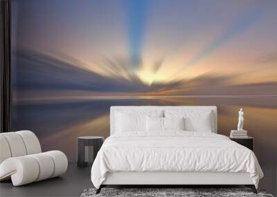 Colorful abstract background of the sea at golden sunset with smooth motion modern digital effect. Digital illustration backgrounds with shinning light. Wall mural