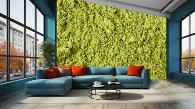 Matcha tea. Background texture green powder closeup. Macro, top view Wall mural