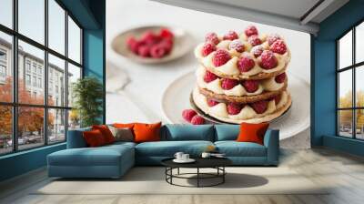 Millefeuille with vanilla cream and raspberry Wall mural