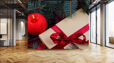 New Year gift box under Christmas tree. Wall mural