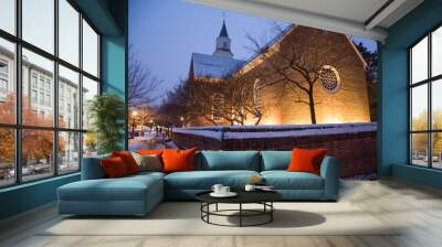 Old colonial church in winter with snow Wall mural