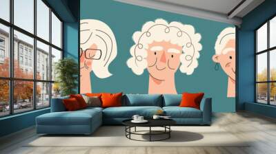 Portraits of senior people Set of mature adult avatar Elderly character Old men and women. Joyful aged friends smiling. Grandfather and grandmother modern flat vector illustration Wall mural