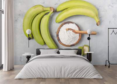 Raw and dried green bananas, plantain flour, resistant flour, prebiotic food, gut health Wall mural