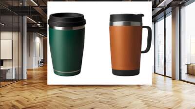 set of  four  steel tumbler coffee thermos travel mug isolated on transparent background Wall mural