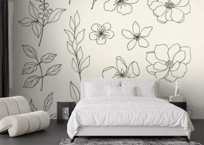 Set of hand drawn floral elements Wall mural