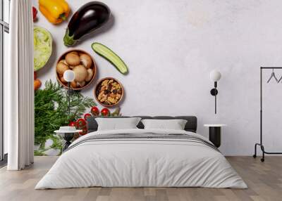 Food banner background with vegan products, vegan food on table, top view , veganuary concept Wall mural