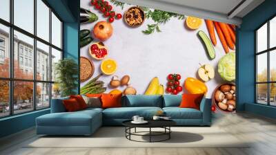 Food banner background with vegan products, vegan food on table, top view , veganuary concept Wall mural