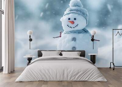 Smiling snowman illustration Wall mural