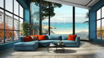 A bedroom with a view of the ocean Wall mural