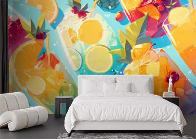 A bunch of different types of fruit in glasses Wall mural