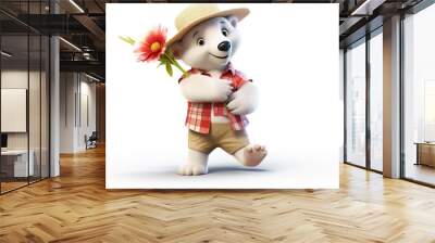 A cartoon polar bear with a flower in his hand Wall mural