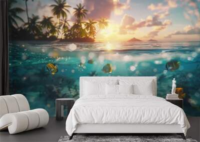 A group of tropical fish swimming in the ocean Wall mural