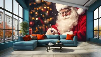 A santa clause writing a letter to santa claus Wall mural