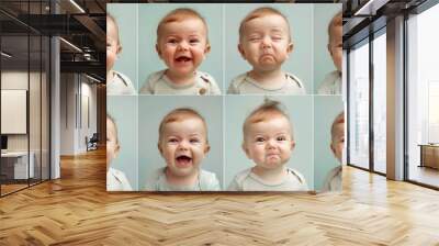 A series of pictures of a baby making a funny face Wall mural