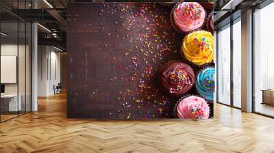 A table topped with lots of cupcakes and sprinkles Wall mural