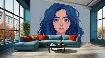 A woman with long blue hair and blue eyes Wall mural